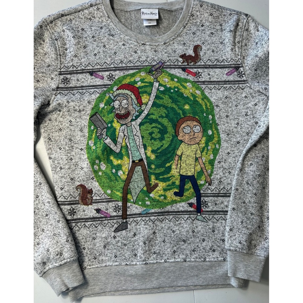 Rick and Morty Christmas Sweatshirt Adult Small Gray Holiday Portal Graphic SM